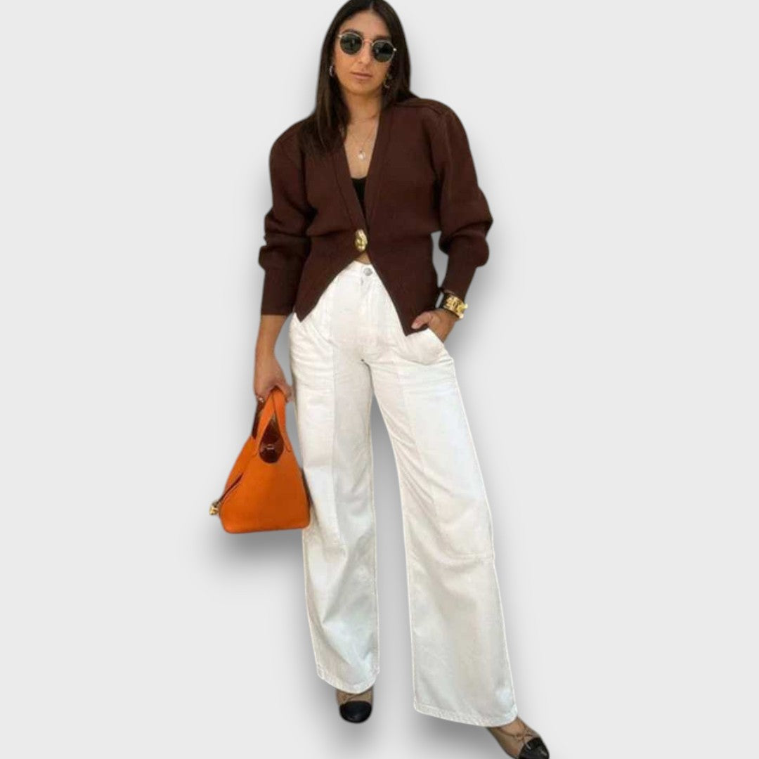 Enea – Cardigan con scollo a V profondo e bottone dorato