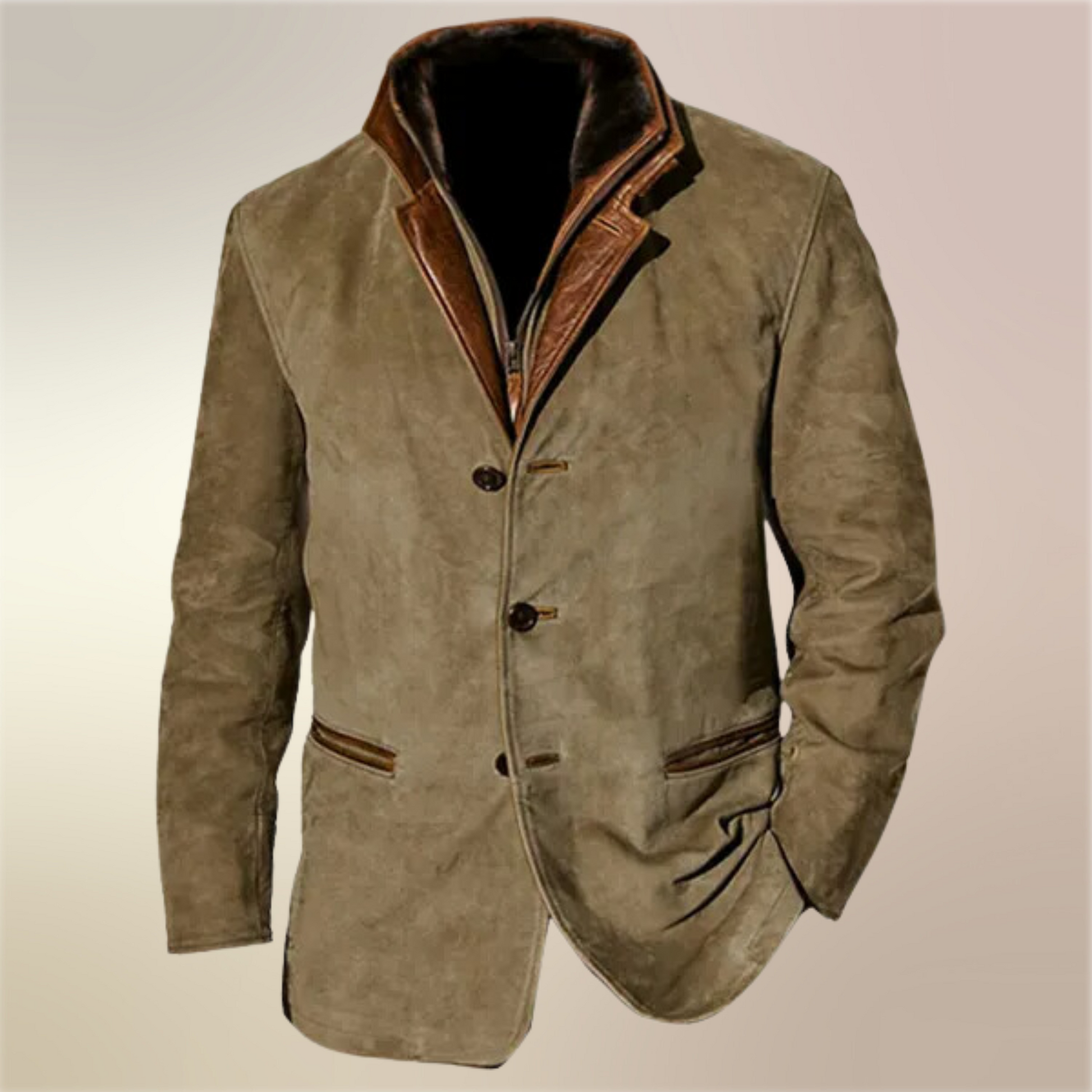 Victor | Giacca vintage in suede con dettagli in pelle