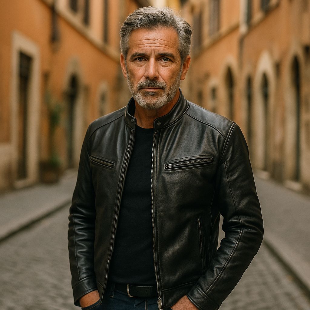 Enzo | Giacca in vera pelle nera – stile classico motociclista