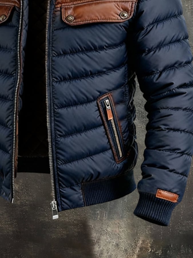 Tommaso | Giacca quilted blu marino con inserti in pelle